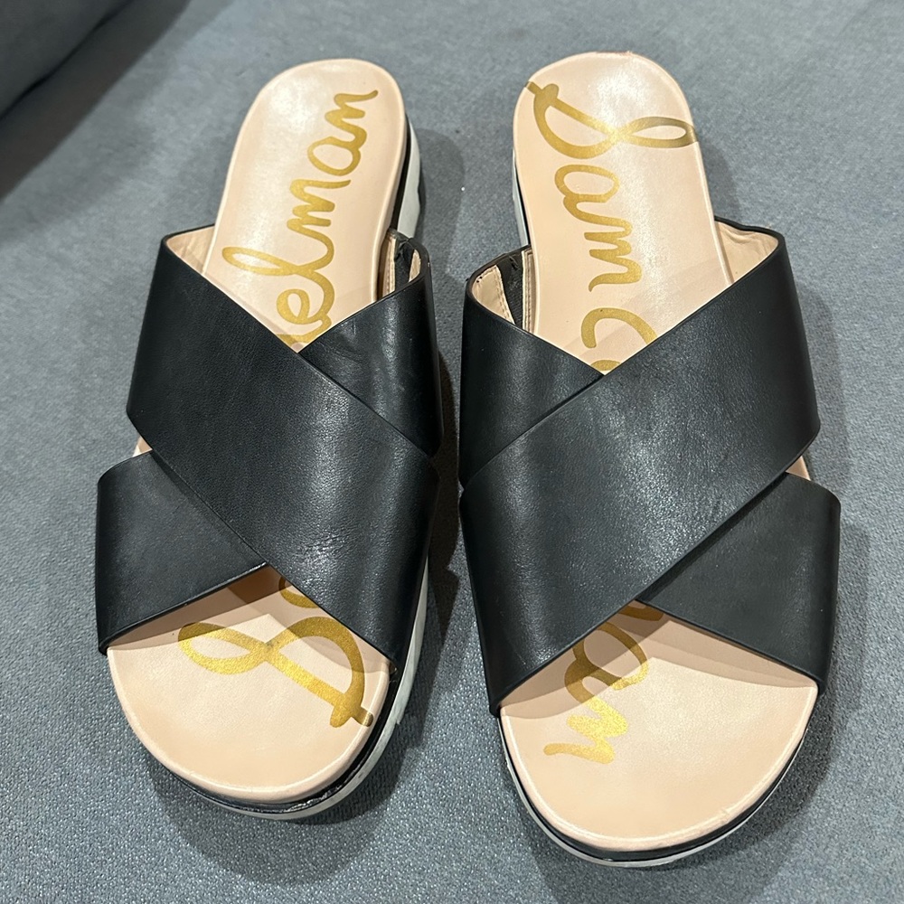 sam edelman sandals black.  Slides. Size 9.  Black and tan.  Great shape.